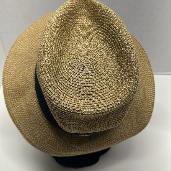 Eric Javits Fedora Packable Hat Straw Tan Brown Black Ribbon Sun Protection UPF - Picture 6 of 8